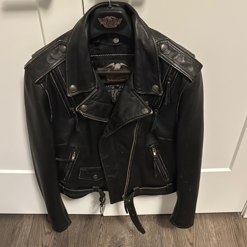 Black Leather Motorcycle Jacket with Asymmetrical Zipper and Quilted Shoulders
